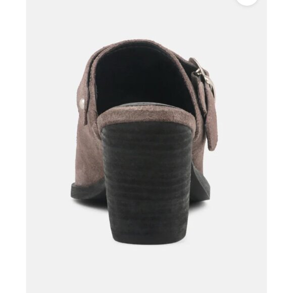 Rag & Co Grey New Stacked Heel Leather Mules with Adjustable Buckle Sz 9 Womens - Picture 4 of 9